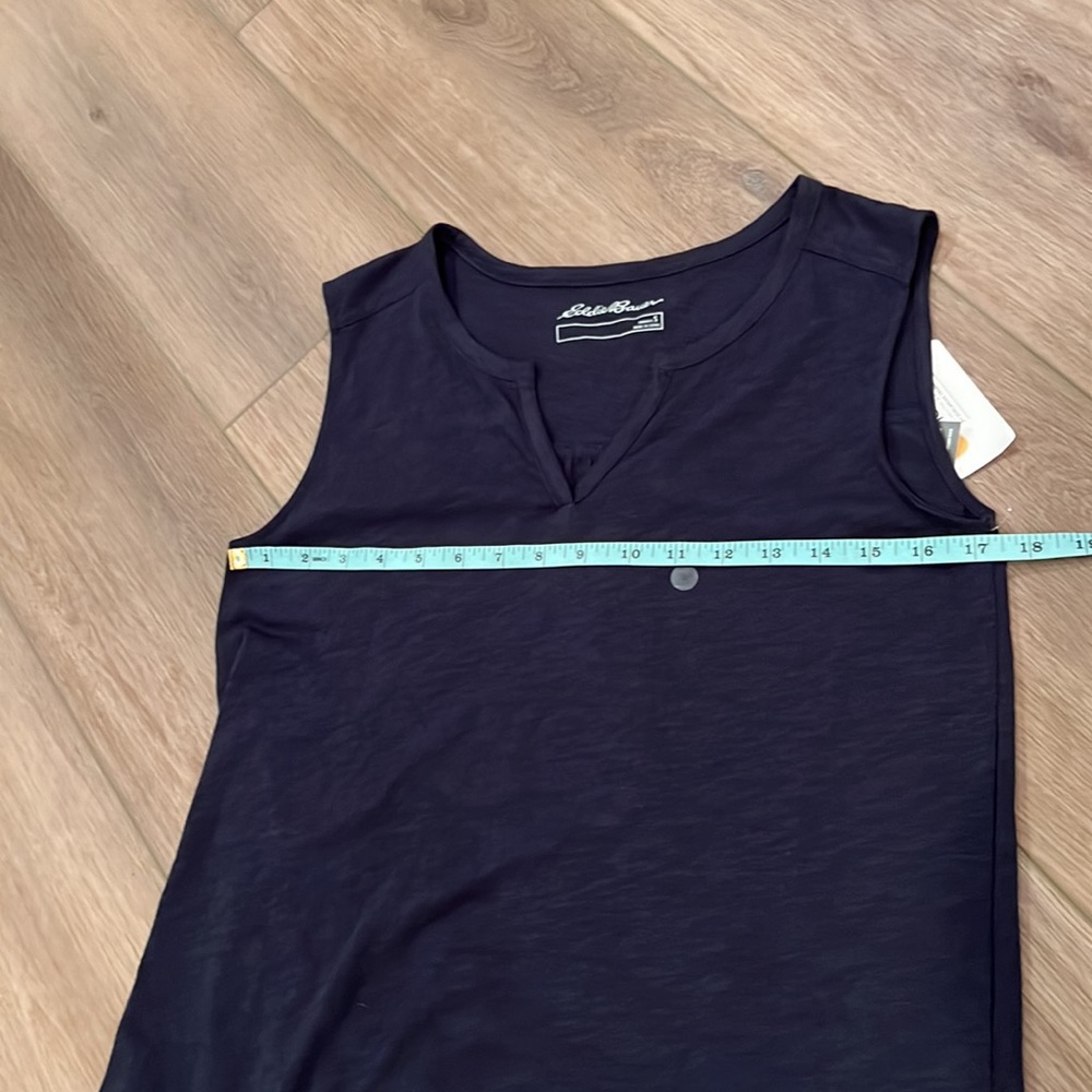 NWT Eddie Bauer Size Small Semi-Sheer Navy Wide Strap Tank Athletic Sporty - Picture 11 of 15